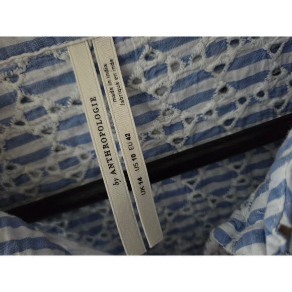 Anthropologie Kismet Blue white Eyelet Embroidered Midi Shirt Dress size 10 - Picture 5 of 7